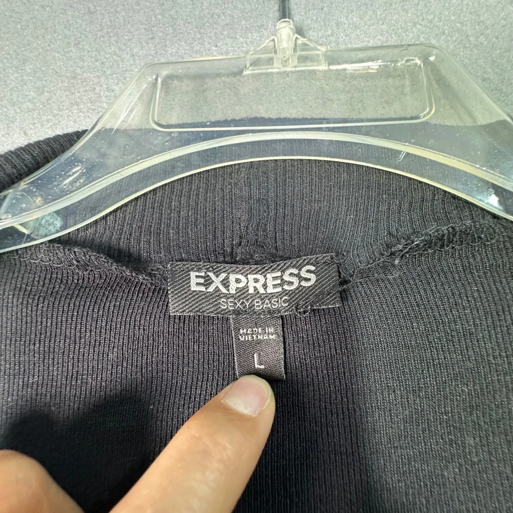 Express Black Ribbed‎ Lettuce Edge Open Front Cardigan Shawl Collar L Whimsigoth